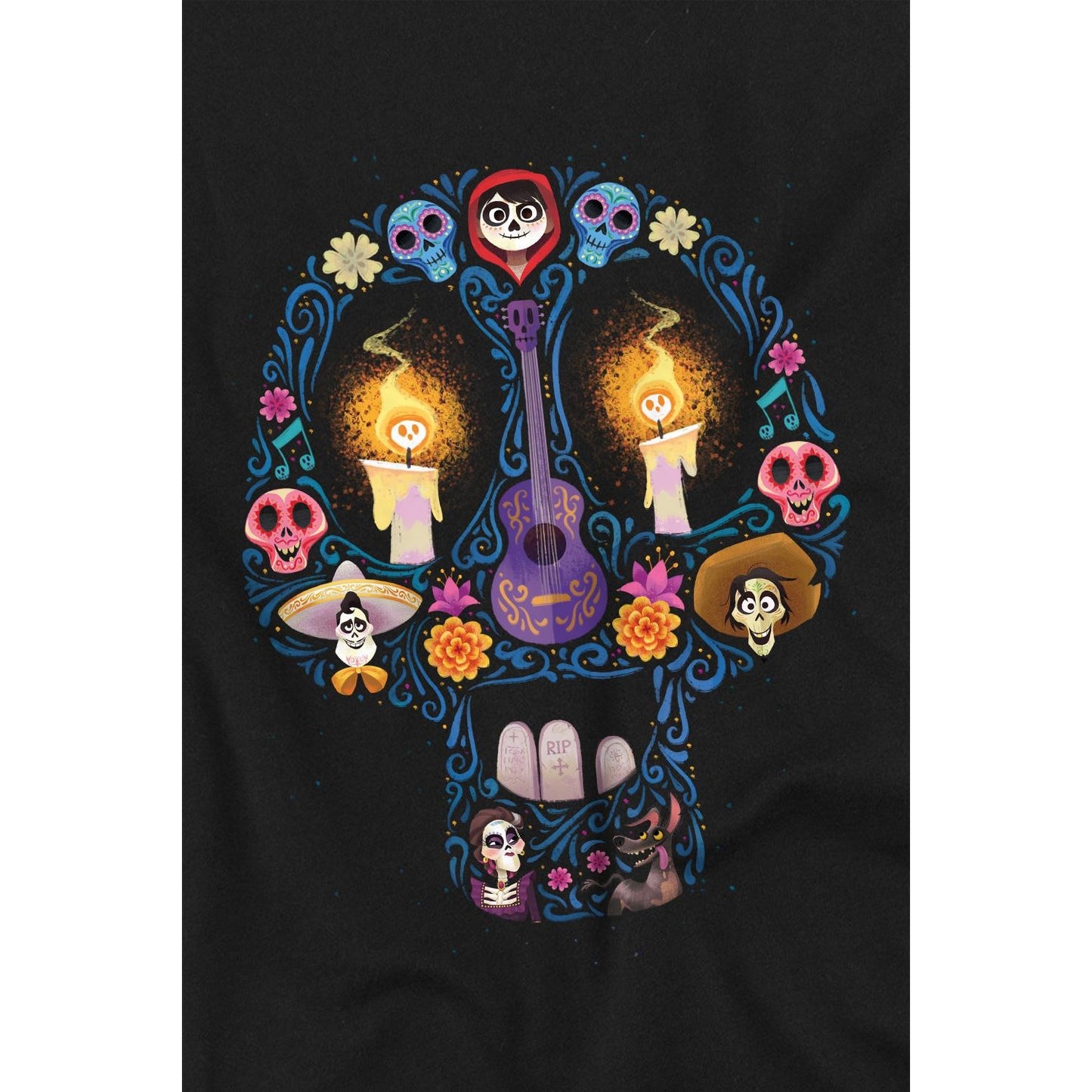 Black - Back - Coco Childrens-Kids Day Of The Dead Ernesto Miguel Hector Skull T-Shirt