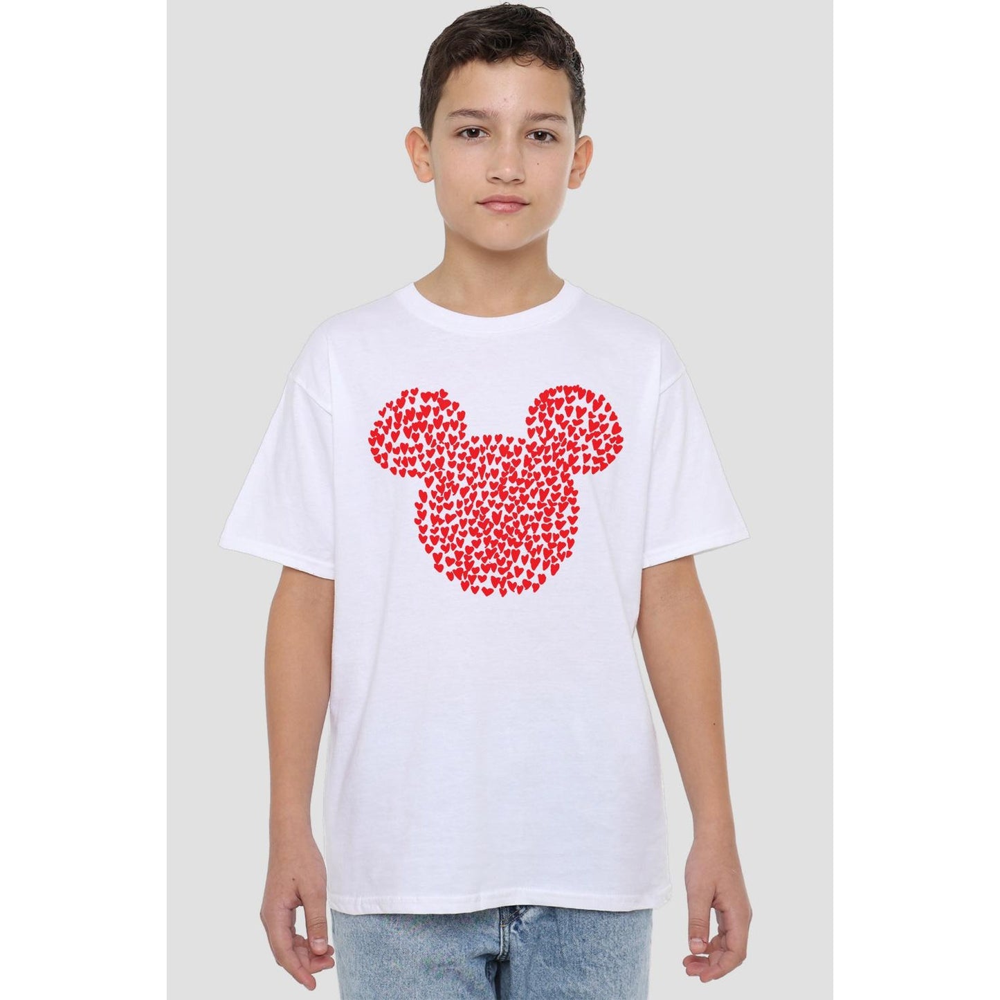 White - Back - Disney Childrens-Kids Mickey Mouse Heart Ears Silhouette Valentine`s Day T-Shirt