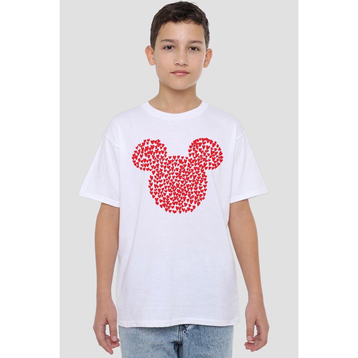 White - Back - Disney Childrens-Kids Mickey Mouse Heart Ears Silhouette Valentine`s Day T-Shirt