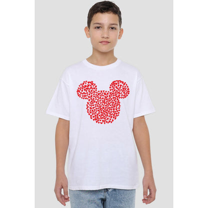 White - Back - Disney Childrens-Kids Mickey Mouse Heart Ears Silhouette Valentine`s Day T-Shirt