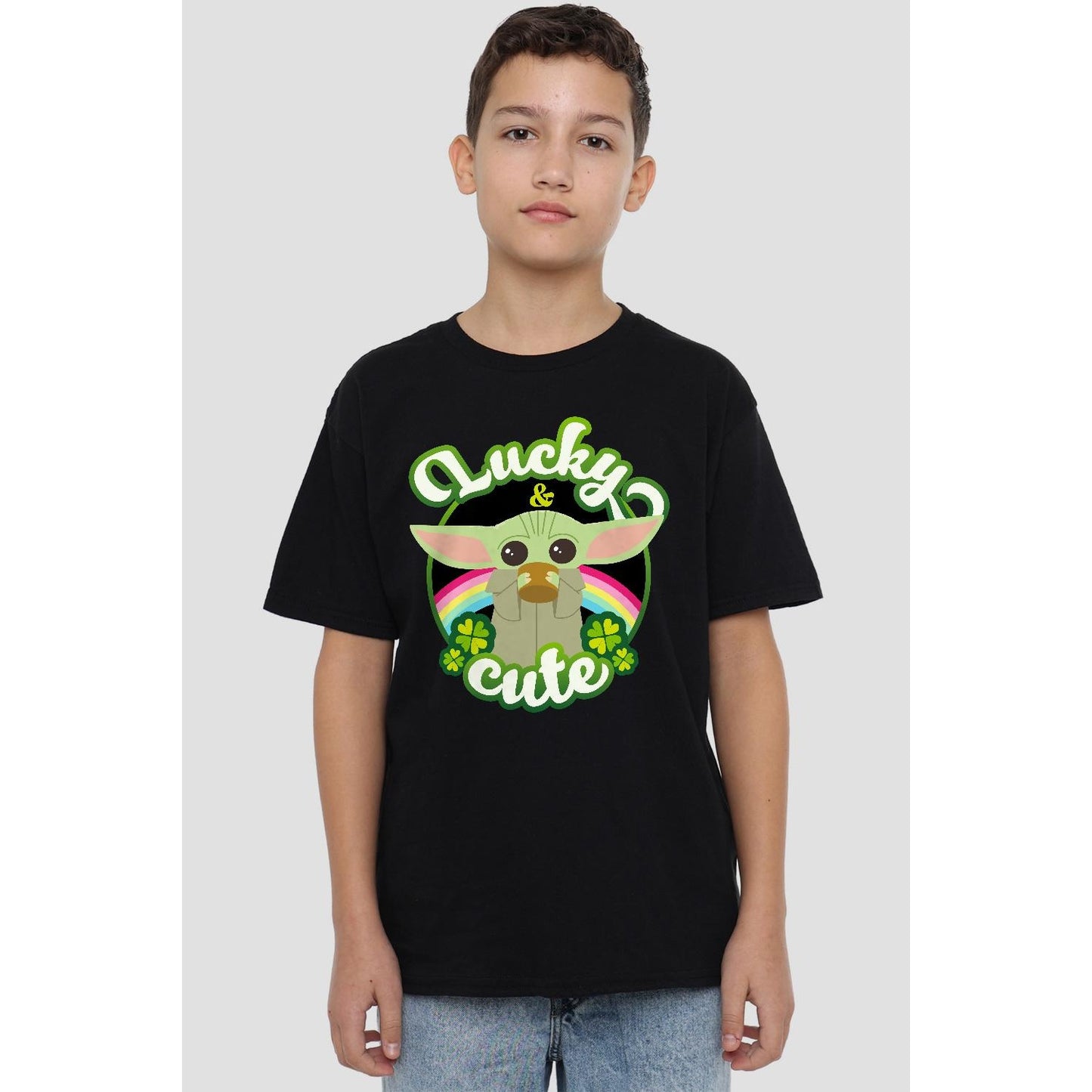 Black - Back - Star Wars Childrens-Kids Lucky Cute Grogu St Patricks Day T-Shirt