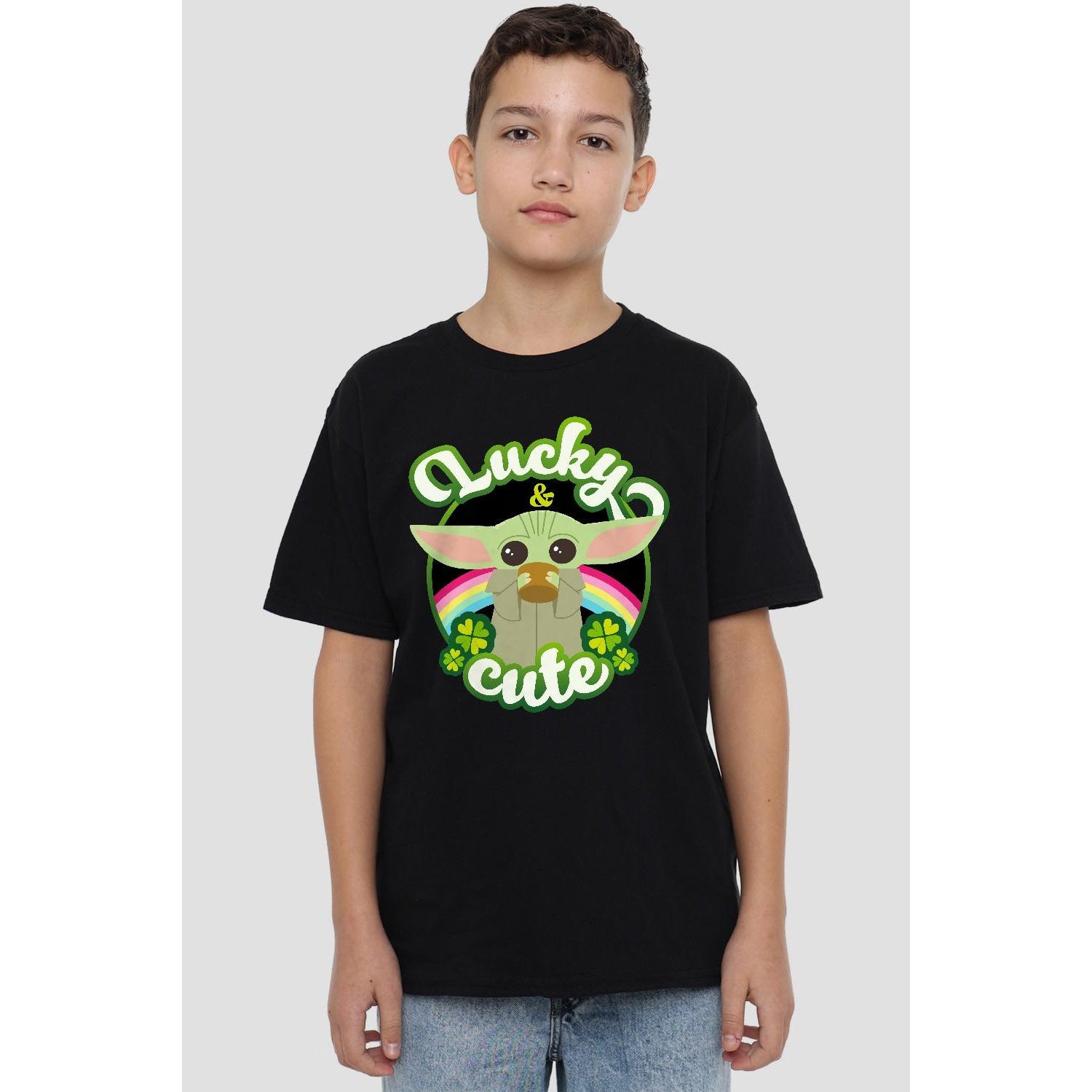 Black - Back - Star Wars Childrens-Kids Lucky Cute Grogu St Patricks Day T-Shirt