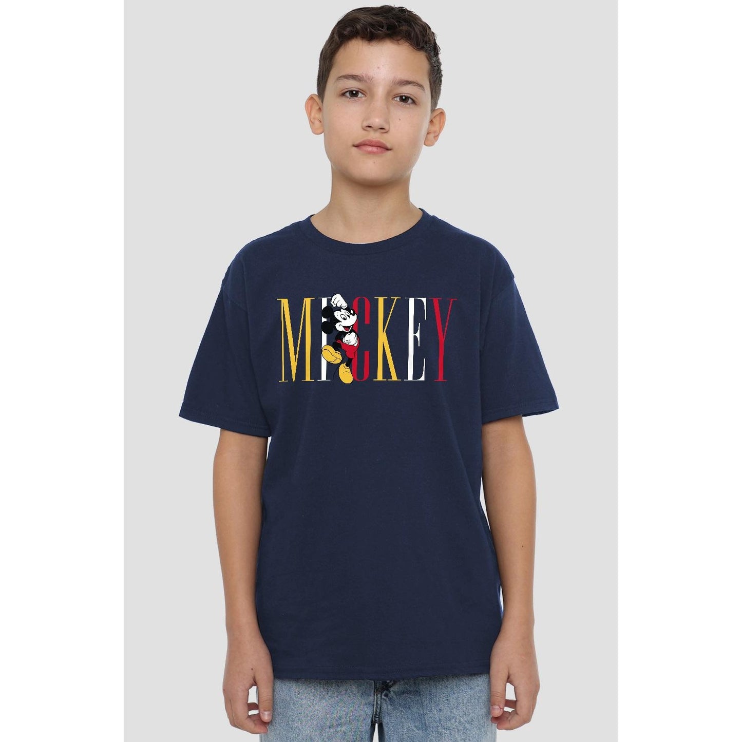 Navy - Back - Disney Childrens-Kids Mickey Mouse Multicolour Name T-Shirt
