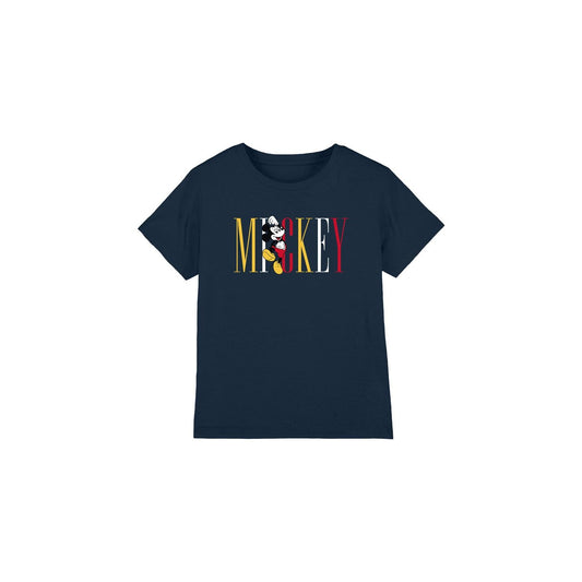 Navy - Front - Disney Childrens-Kids Mickey Mouse Multicolour Name T-Shirt