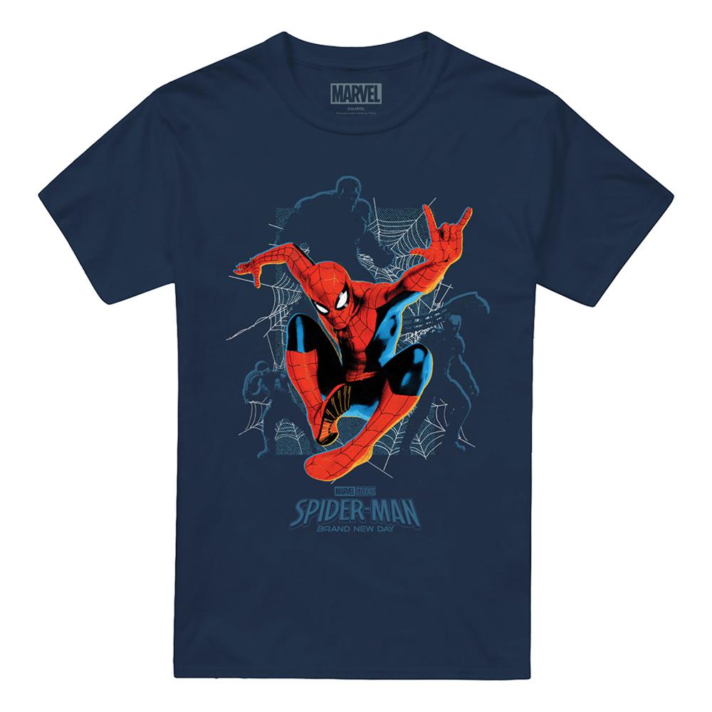 Navy - Front - Spider-Man: Brand New Day Unisex Adult Hero And Villains T-Shirt