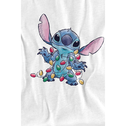 White - Side - Lilo & Stitch Childrens-Kids Christmas Lights Sketch T-Shirt