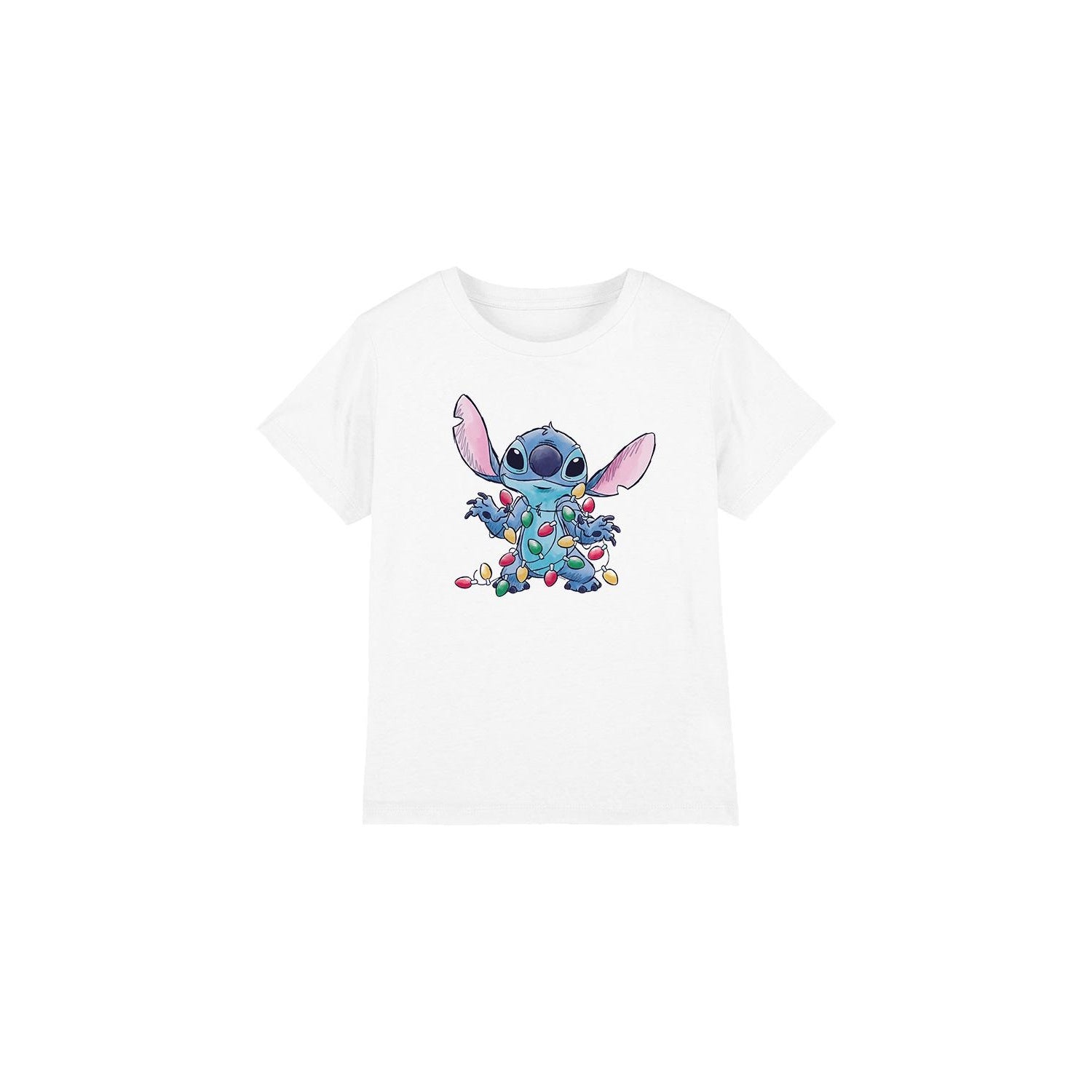 White - Front - Lilo & Stitch Childrens-Kids Christmas Lights Sketch T-Shirt
