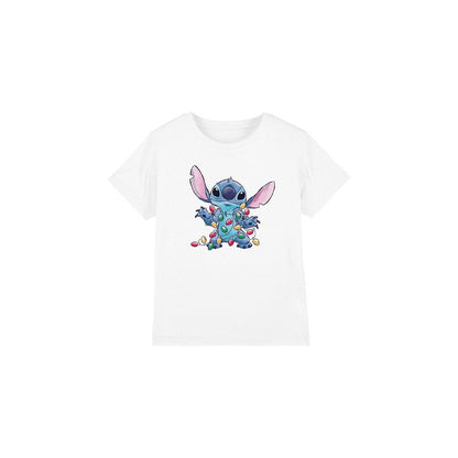 White - Front - Lilo & Stitch Childrens-Kids Christmas Lights Sketch T-Shirt
