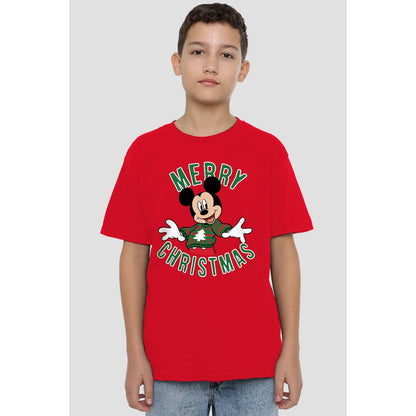 Red - Side - Disney Childrens-Kids Mickey Mouse Christmas Sweater T-Shirt