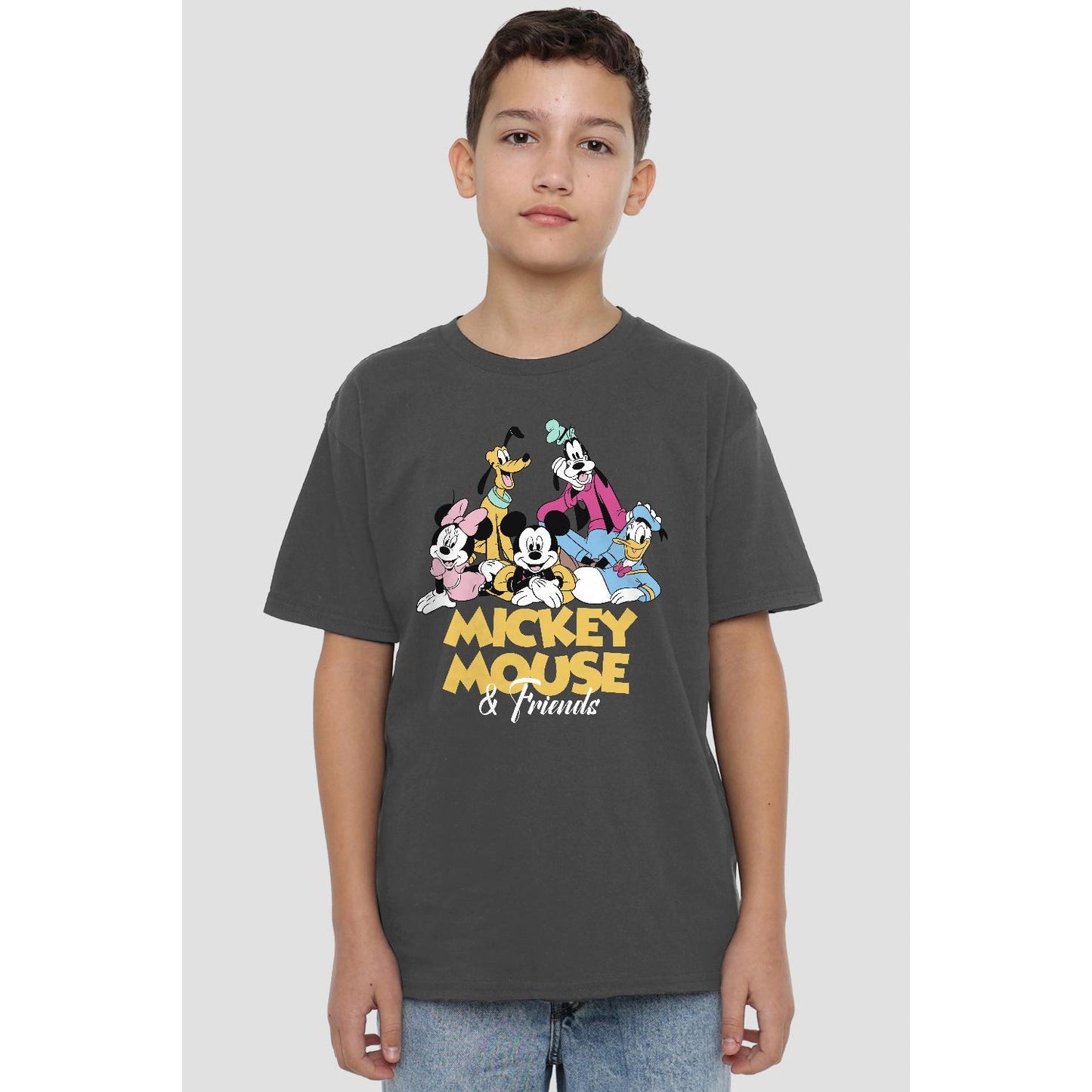 Charcoal - Side - Disney Childrens-Kids Mickey Mouse Friends T-Shirt