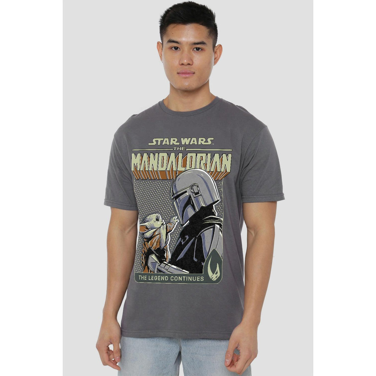 Charcoal - Back - Star Wars: The Mandalorian Mens Legend Continues Grogu T-Shirt