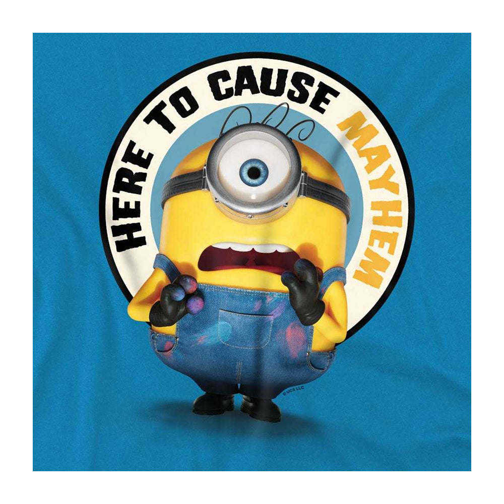 Turquoise - Side - Minions Childrens-Kids Here To Cause Mayhem T-Shirt