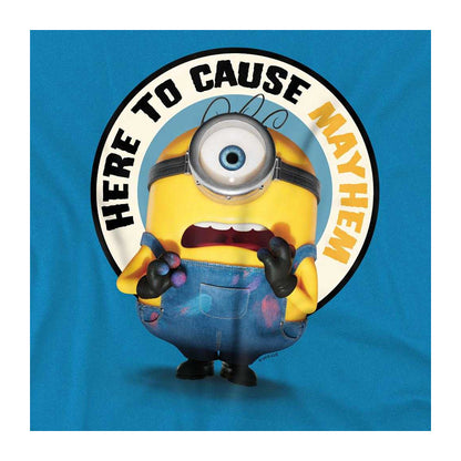 Turquoise - Side - Minions Childrens-Kids Here To Cause Mayhem T-Shirt