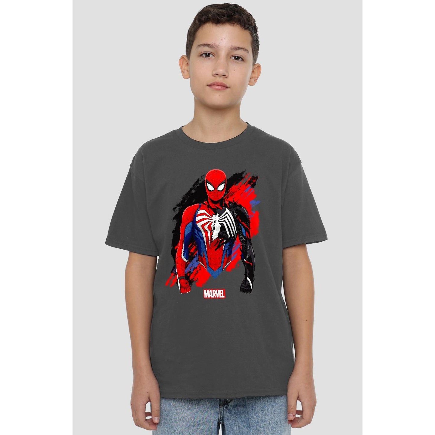 Charcoal - Back - Spider-Man Childrens-Kids Symbiote T-Shirt