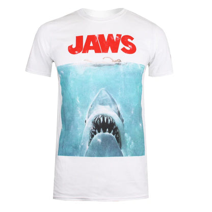 White-Blue-Red - Front - Jaws Mens Poster T-Shirt