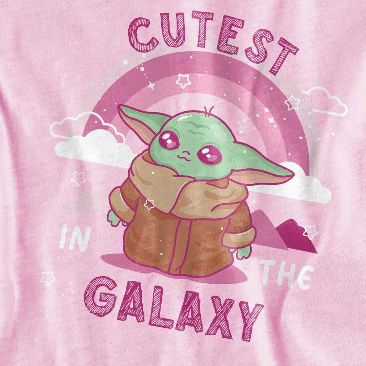 Pink - Side - Star Wars: The Mandalorian Childrens-Kids Cutest In The Galaxy Grogu T-Shirt