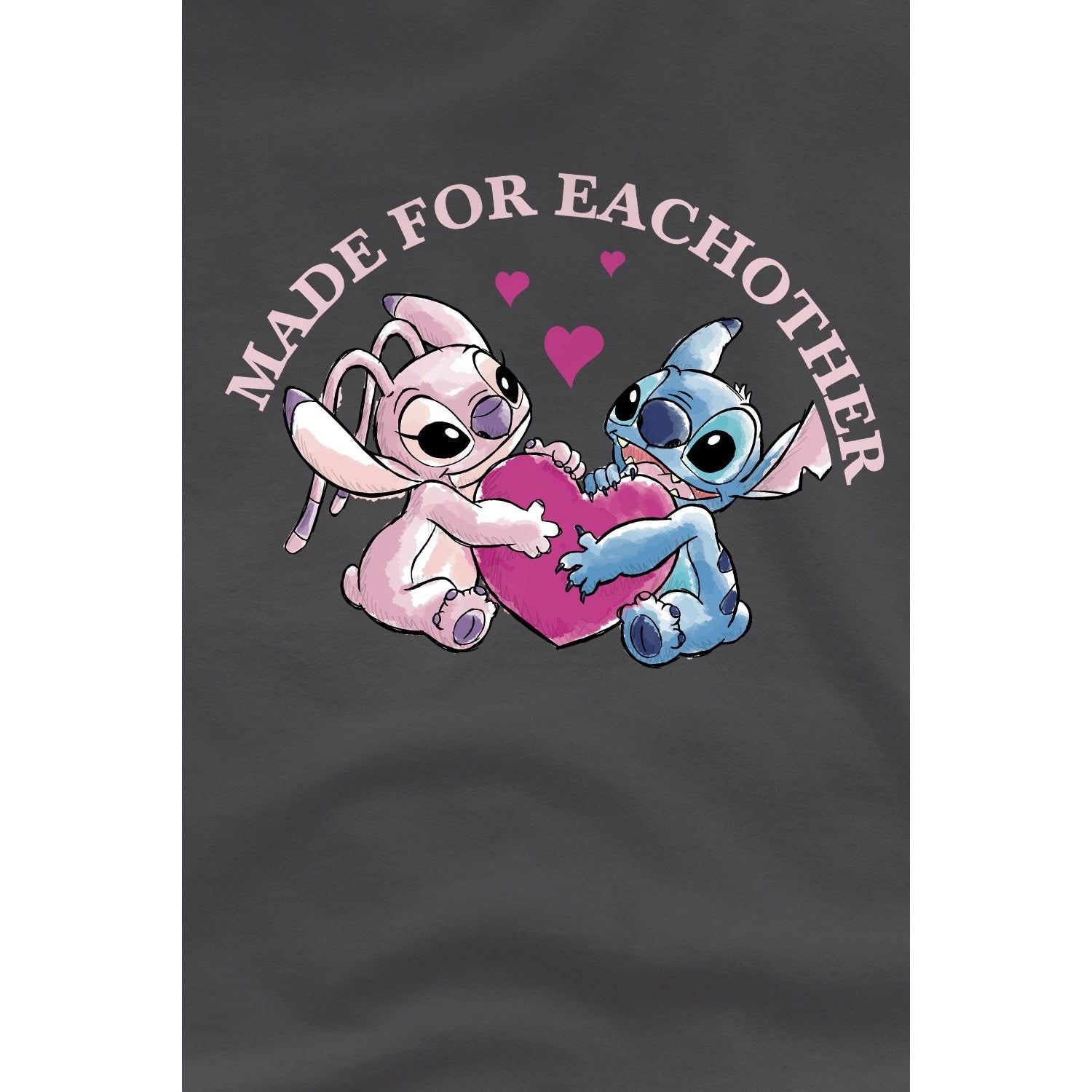 Charcoal - Back - Lilo & Stitch Childrens-Kids Made For Each Other T-Shirt
