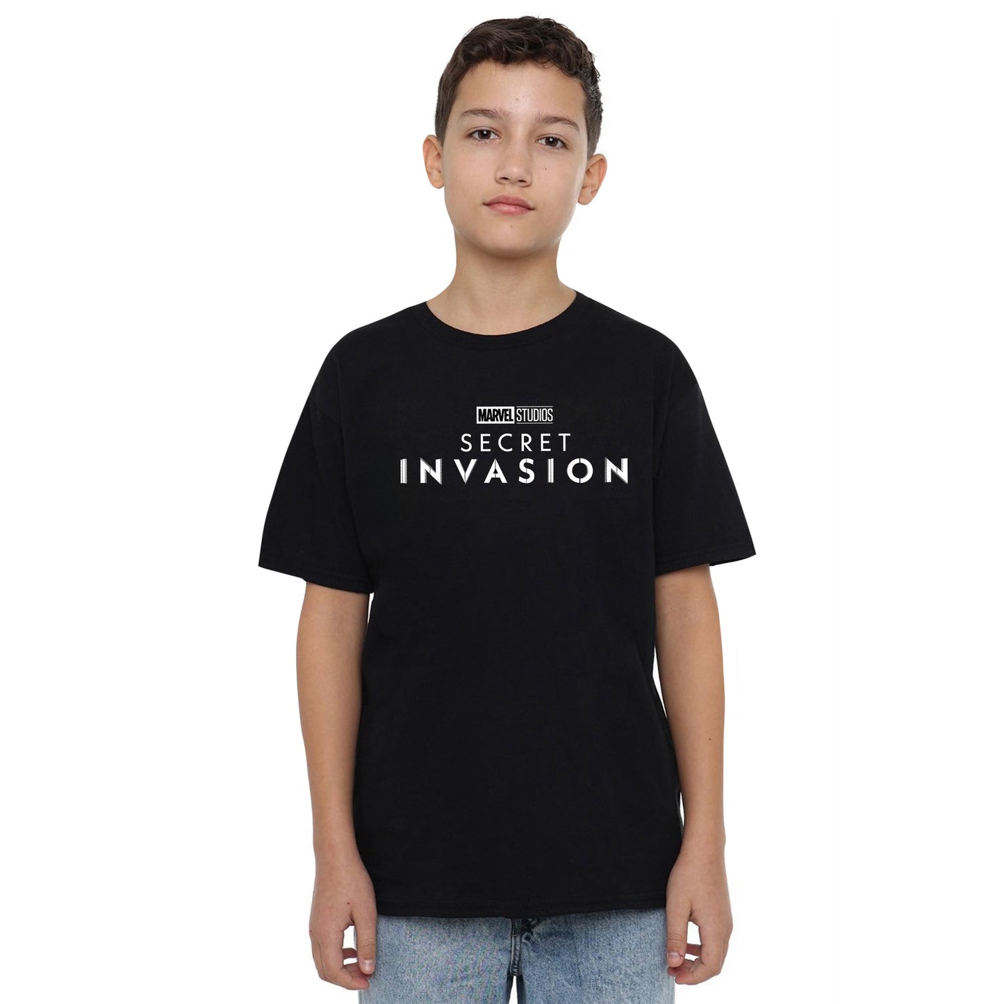 Black - Side - Marvel Childrens-Kids Secret Invasion Logo T-Shirt