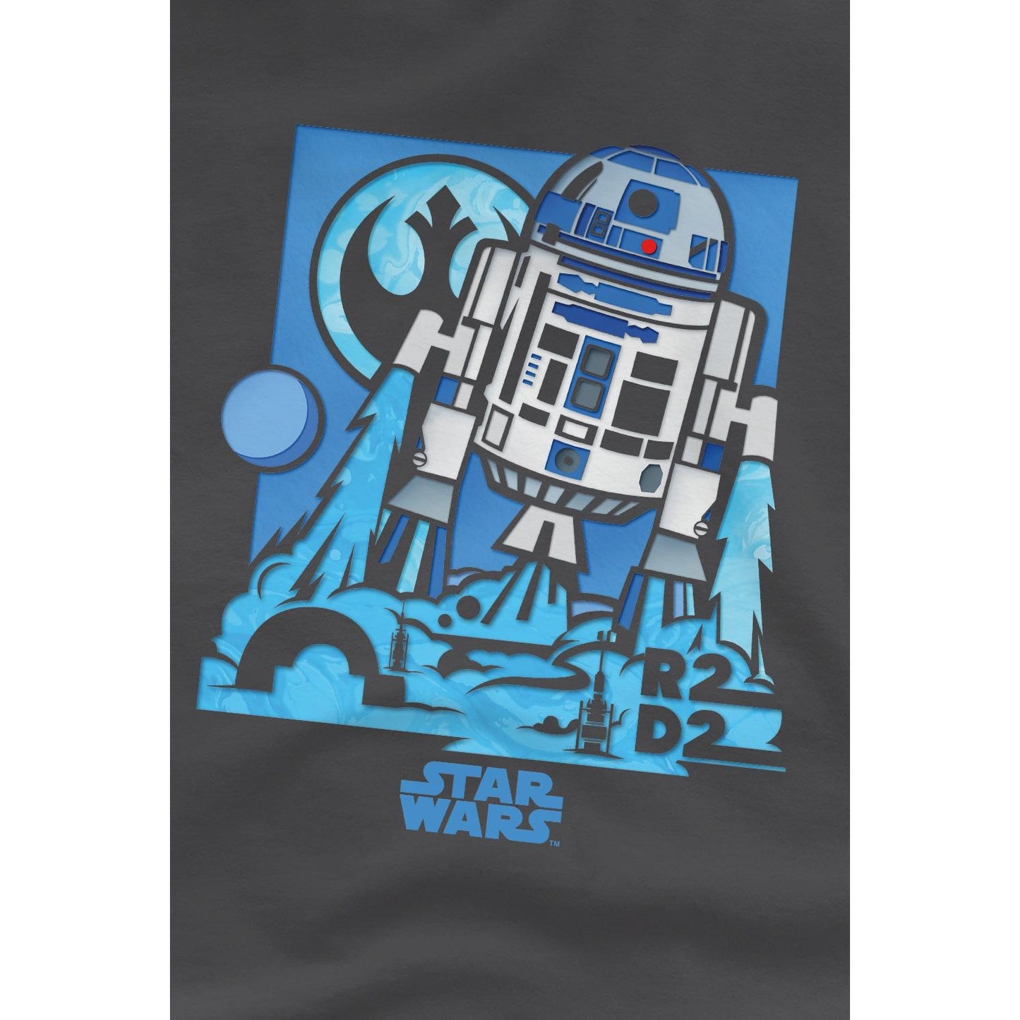 Charcoal - Back - Star Wars Childrens-Kids Papercut R2-D2 T-Shirt