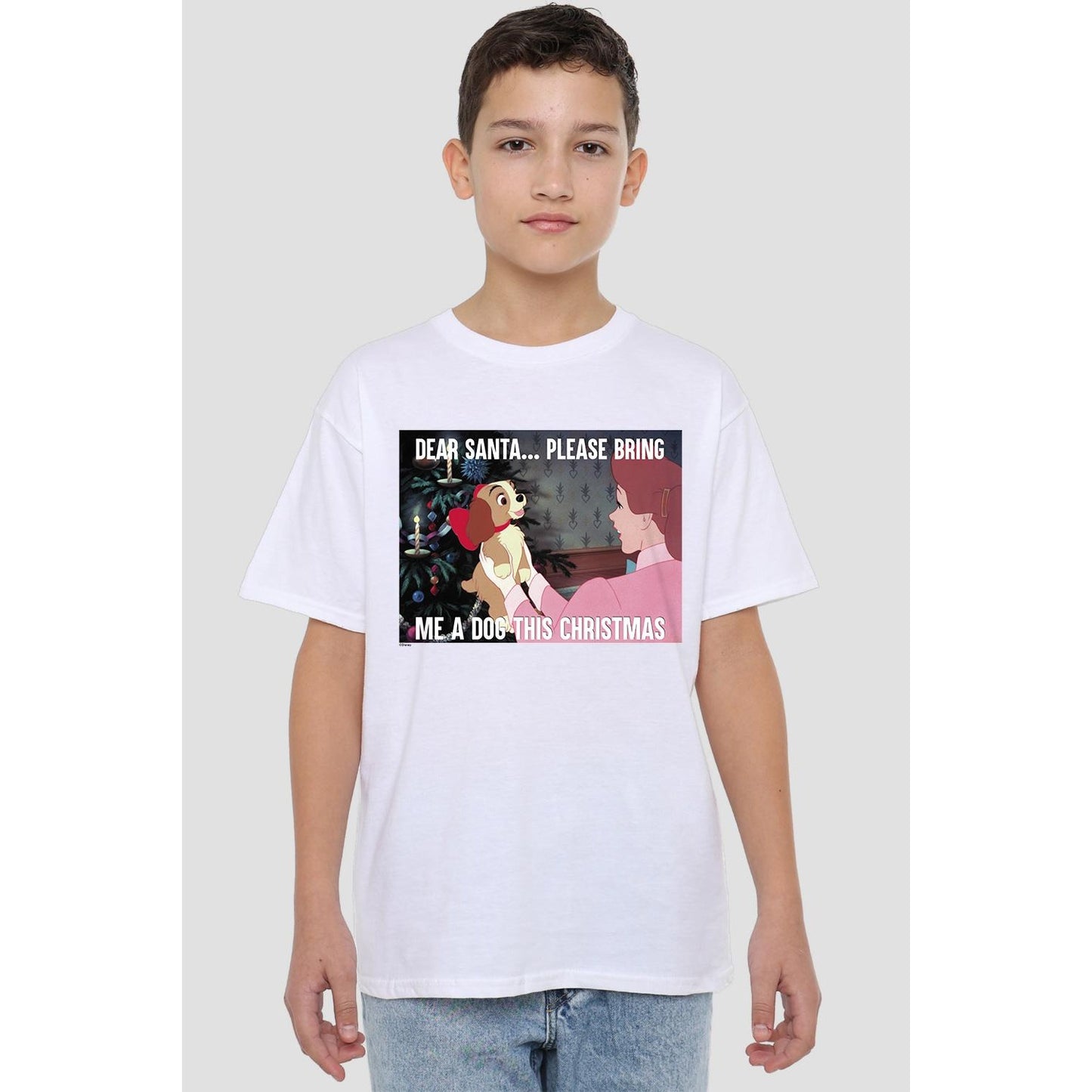White - Back - Lady And The Tramp Childrens-Kids Dog For Christmas T-Shirt