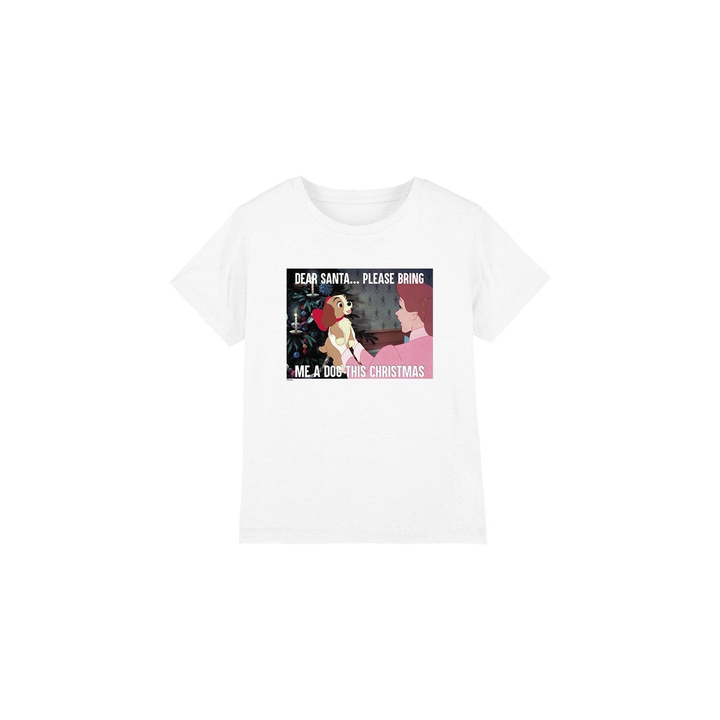 White - Front - Lady And The Tramp Childrens-Kids Dog For Christmas T-Shirt