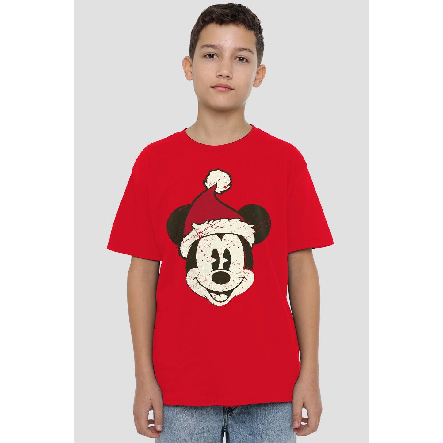 Red - Back - Disney Childrens-Kids Mickey Mouse Santa Face T-Shirt