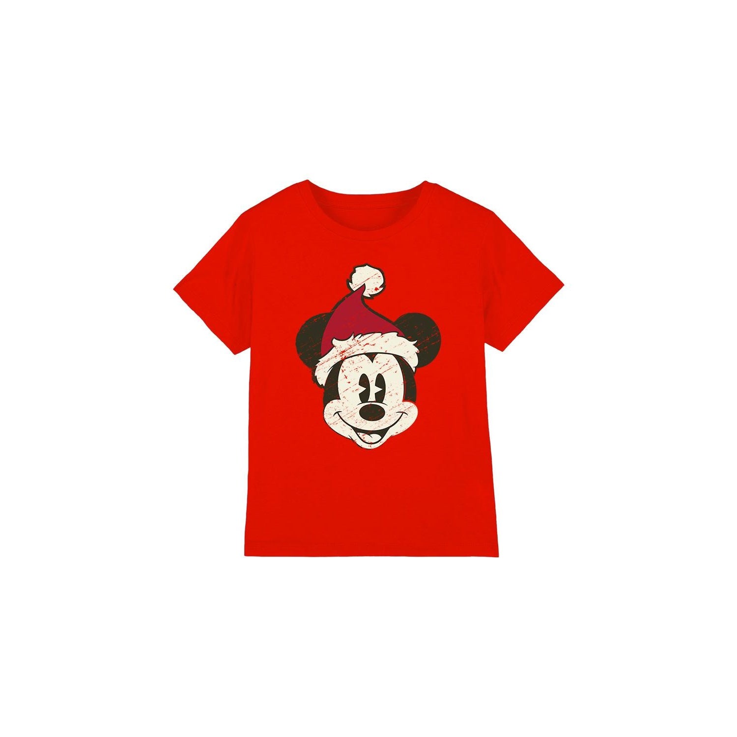 Red - Front - Disney Childrens-Kids Mickey Mouse Santa Face T-Shirt
