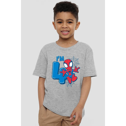 Sport Heather - Back - Spider-Man Childrens-Kids Cute Spidey 4th Birthday T-Shirt