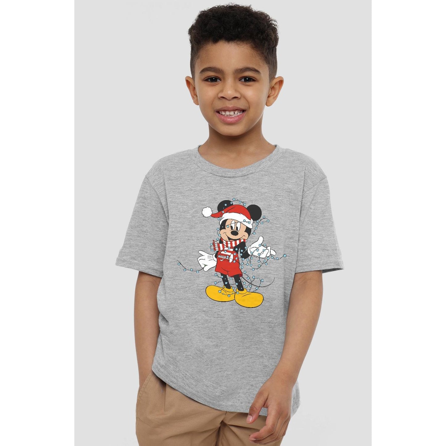 Sport Heather - Back - Disney Childrens-Kids Mickey Mouse Christmas Lights T-Shirt