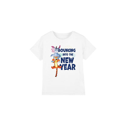 White - Front - Winnie the Pooh Childrens-Kids Bouncing Into The New Year T-Shirt