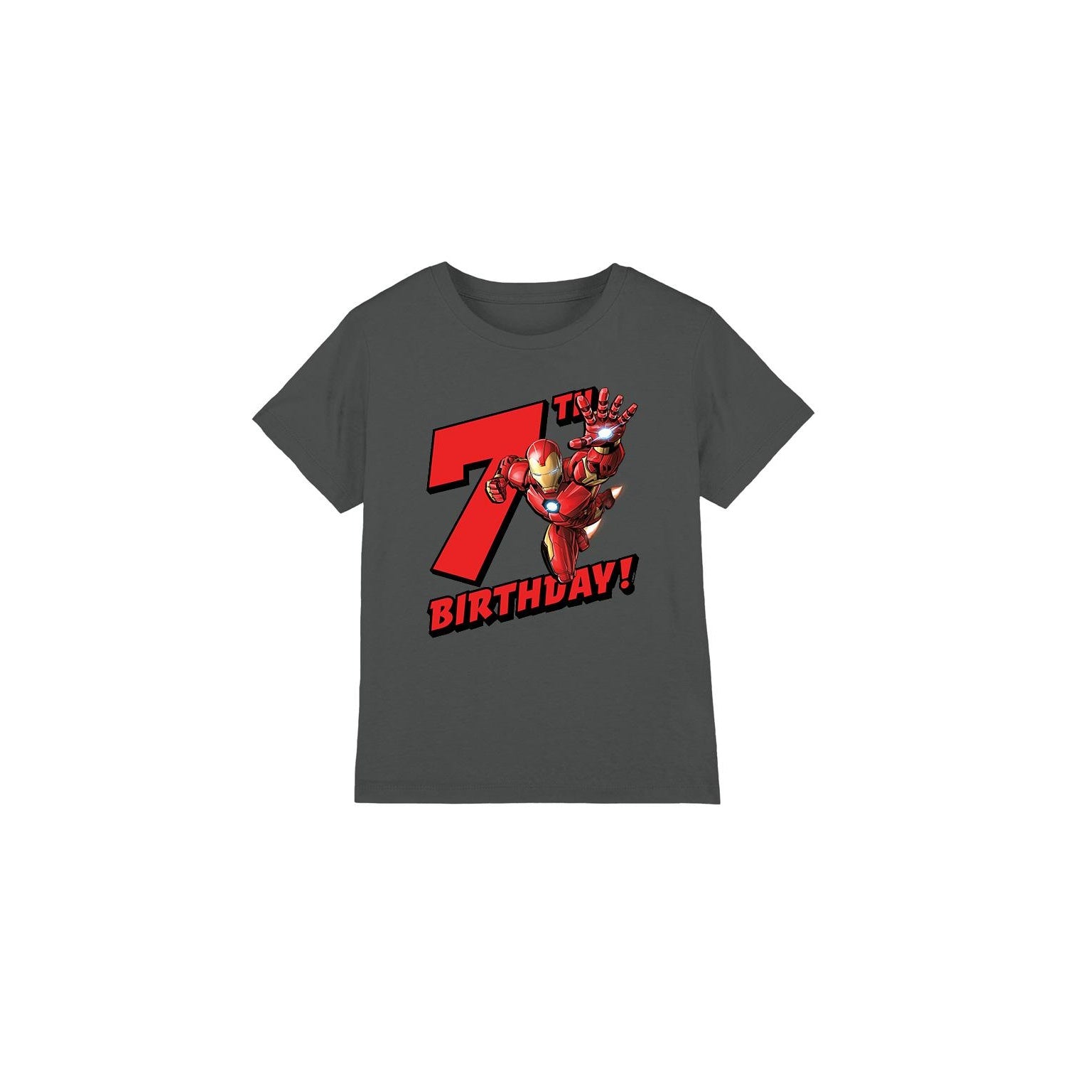 Charcoal - Front - Iron Man Childrens-Kids 7th Birthday T-Shirt