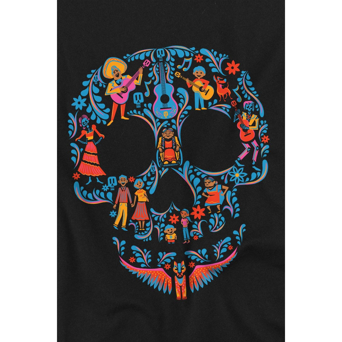 Black - Back - Coco Childrens-Kids Day Of The Dead Rivera Family Skull T-Shirt