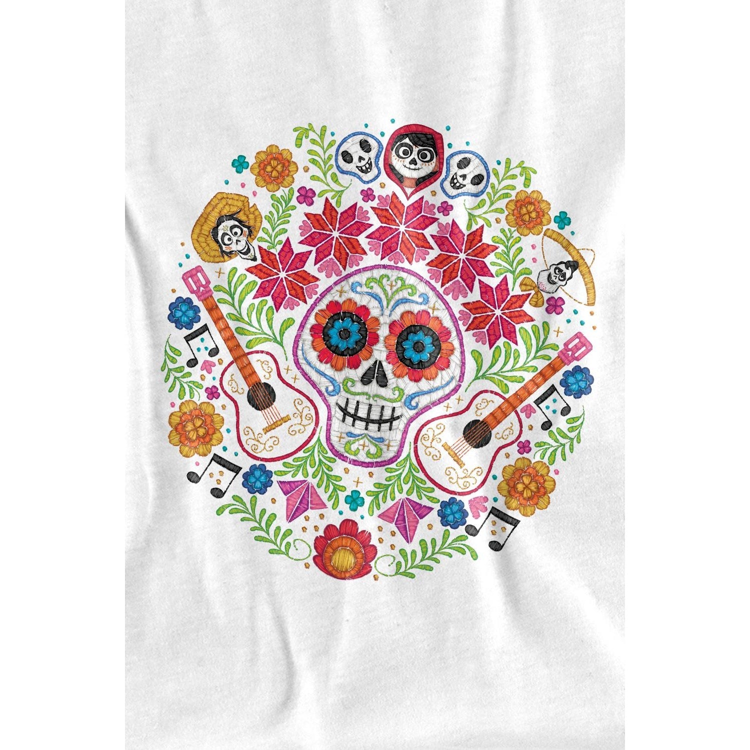 White - Back - Coco Childrens-Kids Day Of The Dead Ernesto Miguel Hector Patch T-Shirt