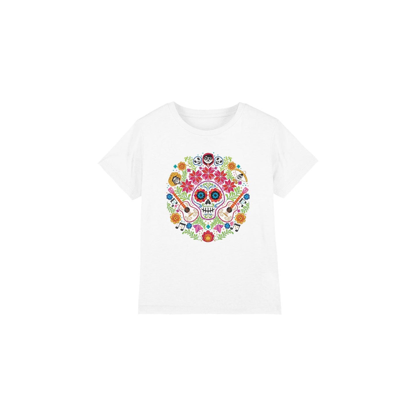 White - Front - Coco Childrens-Kids Day Of The Dead Ernesto Miguel Hector Patch T-Shirt