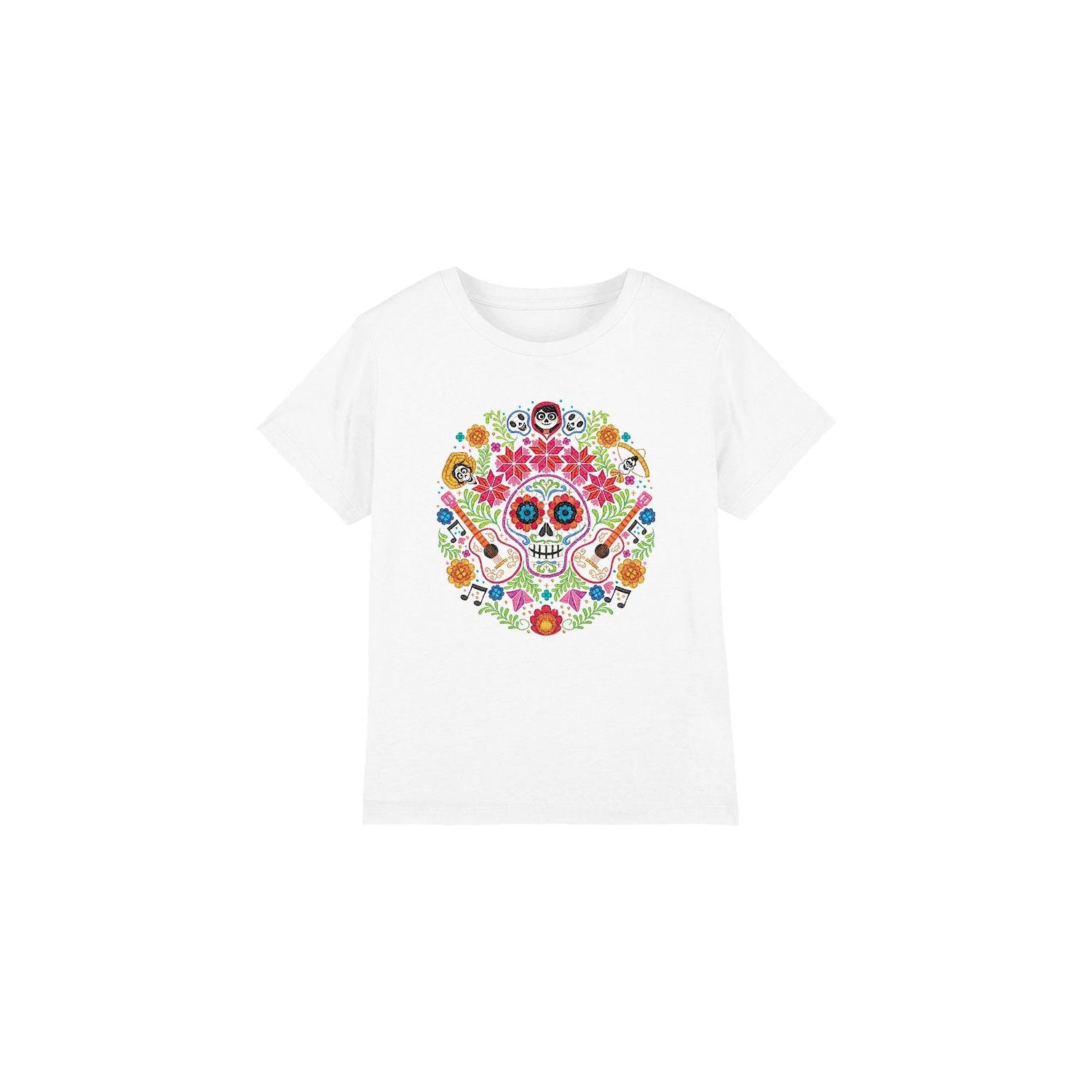 White - Front - Coco Childrens-Kids Day Of The Dead Ernesto Miguel Hector Patch T-Shirt