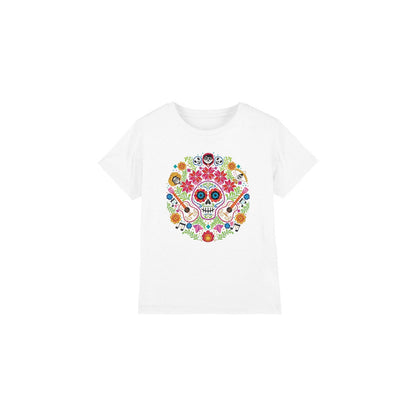 White - Front - Coco Childrens-Kids Day Of The Dead Ernesto Miguel Hector Patch T-Shirt