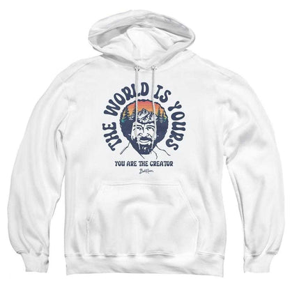 White - Front - Bob Ross Unisex Adult The World Is Yours Hoodie