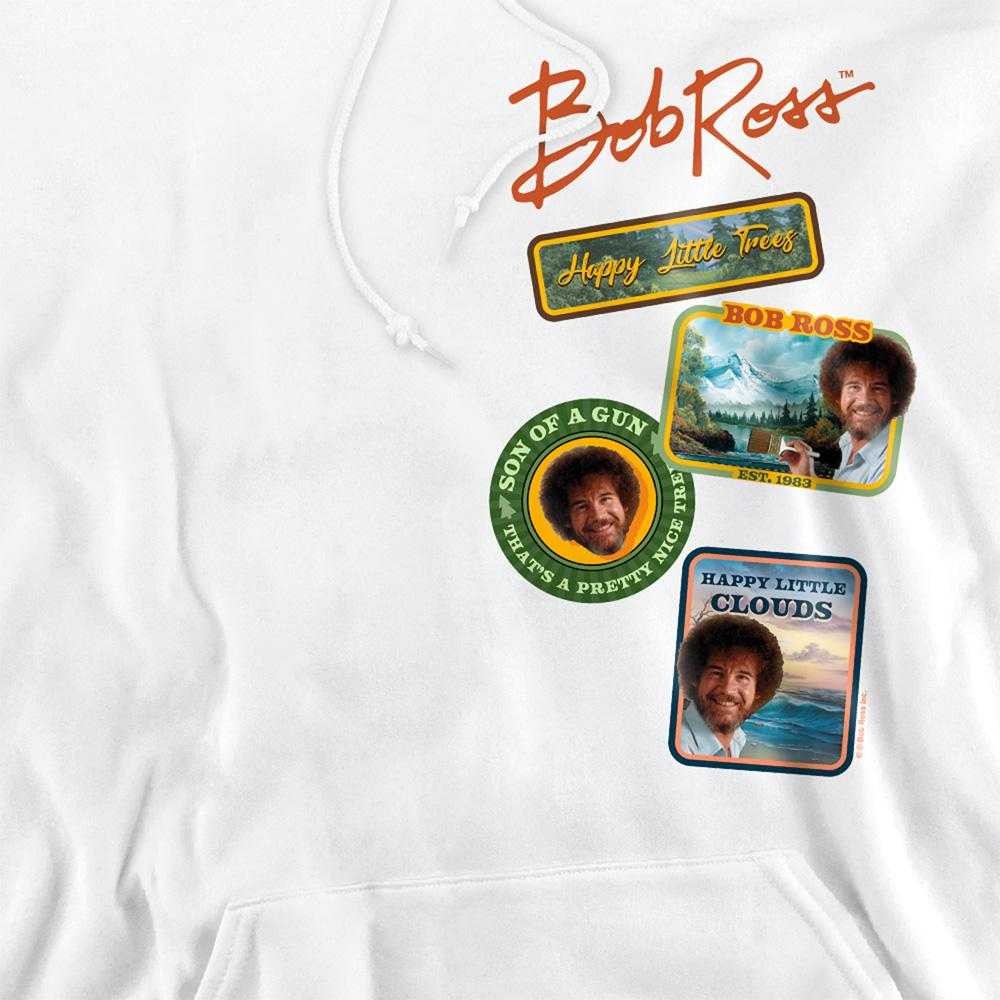 White - Side - Bob Ross Unisex Adult Badge Hoodie