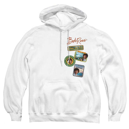 White - Front - Bob Ross Unisex Adult Badge Hoodie