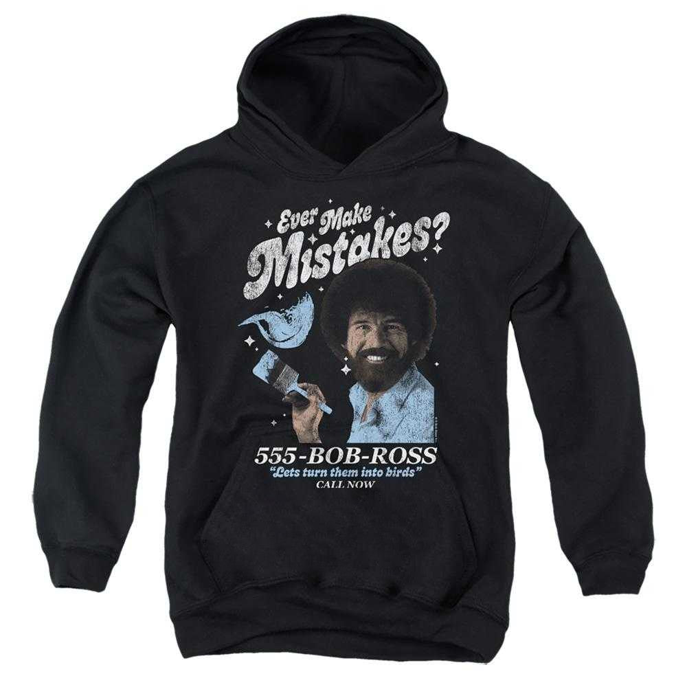 Black - Front - Bob Ross Childrens-Kids Ever Make Mistakes? Hoodie
