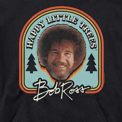 Black - Side - Bob Ross Childrens-Kids Happy Little Trees Badge Hoodie