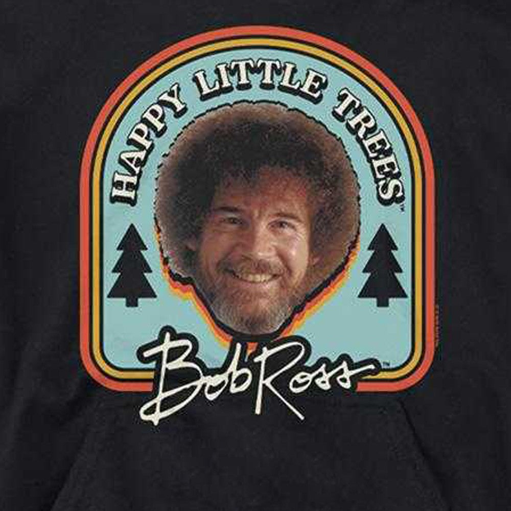 Black - Side - Bob Ross Childrens-Kids Happy Little Trees Badge Hoodie