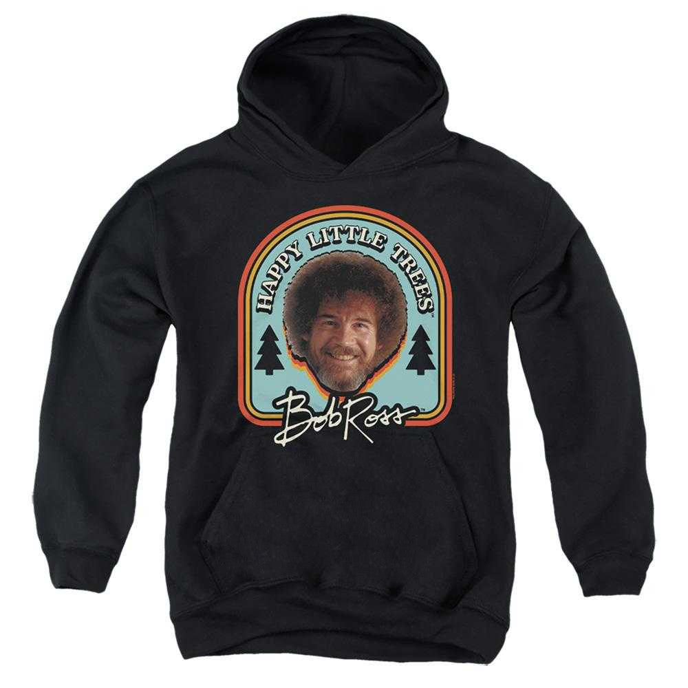 Black - Front - Bob Ross Childrens-Kids Happy Little Trees Badge Hoodie