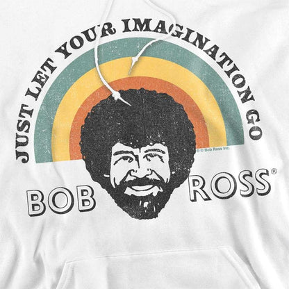 White - Side - Bob Ross Unisex Adult Just Let Your Imagination Go Rainbow Hoodie