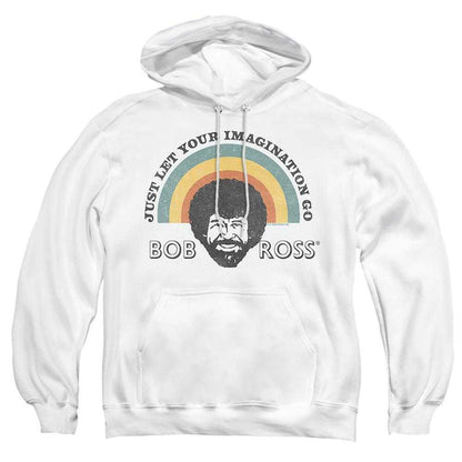 White - Front - Bob Ross Unisex Adult Just Let Your Imagination Go Rainbow Hoodie
