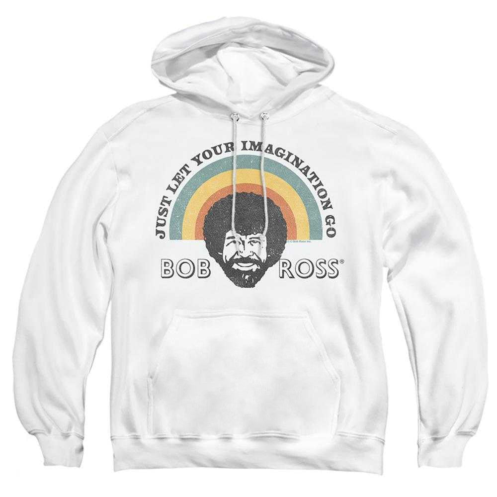 White - Front - Bob Ross Unisex Adult Just Let Your Imagination Go Rainbow Hoodie