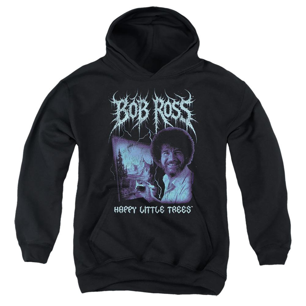 Black - Front - Bob Ross Childrens-Kids Happy Little Trees Metal Hoodie