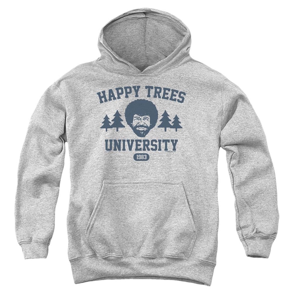 Athletic Heather - Front - Bob Ross Childrens-Kids Happy Trees University Hoodie