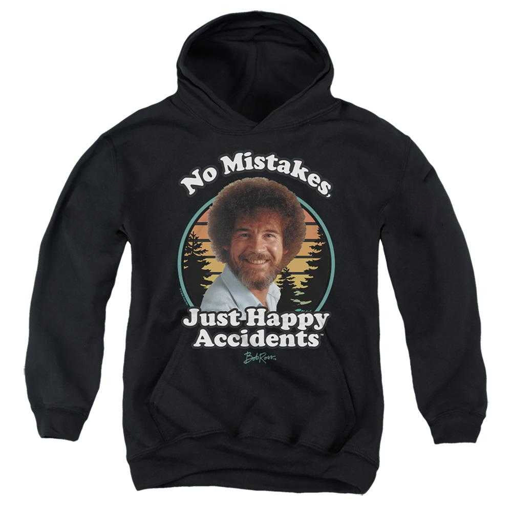 Black - Front - Bob Ross Childrens-Kids Just Happy Accidents Retro Hoodie