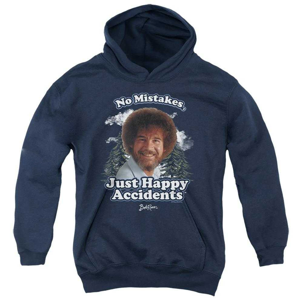 Navy - Front - Bob Ross Childrens-Kids Just Happy Accidents Clouds Hoodie